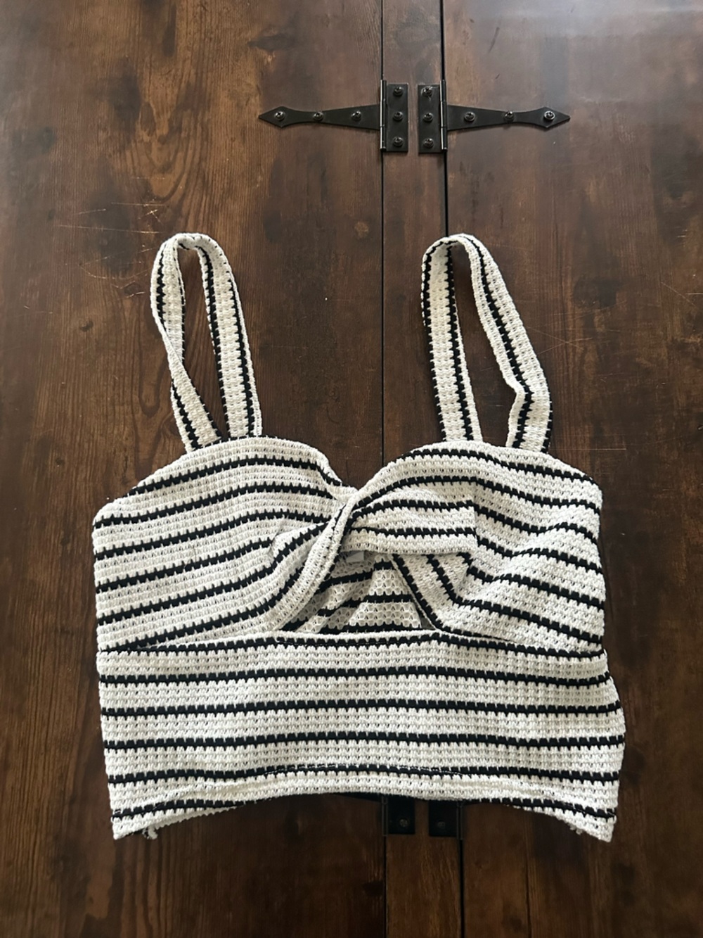Cupshe Black and White Striped Crochet Crop Tote
